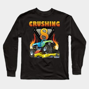 Kids Monster Truck 8 Year Old 8Th Birthday Boy Monster Car Long Sleeve T-Shirt